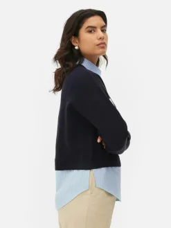 Pullover Und Cardigans|Primark 2-in-1-Set Aus Strickpullover Mit Slogan Und Hemd Marineblau
