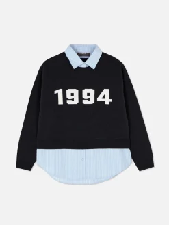 Pullover Und Cardigans|Primark 2-in-1-Set Aus Strickpullover Mit Slogan Und Hemd Marineblau