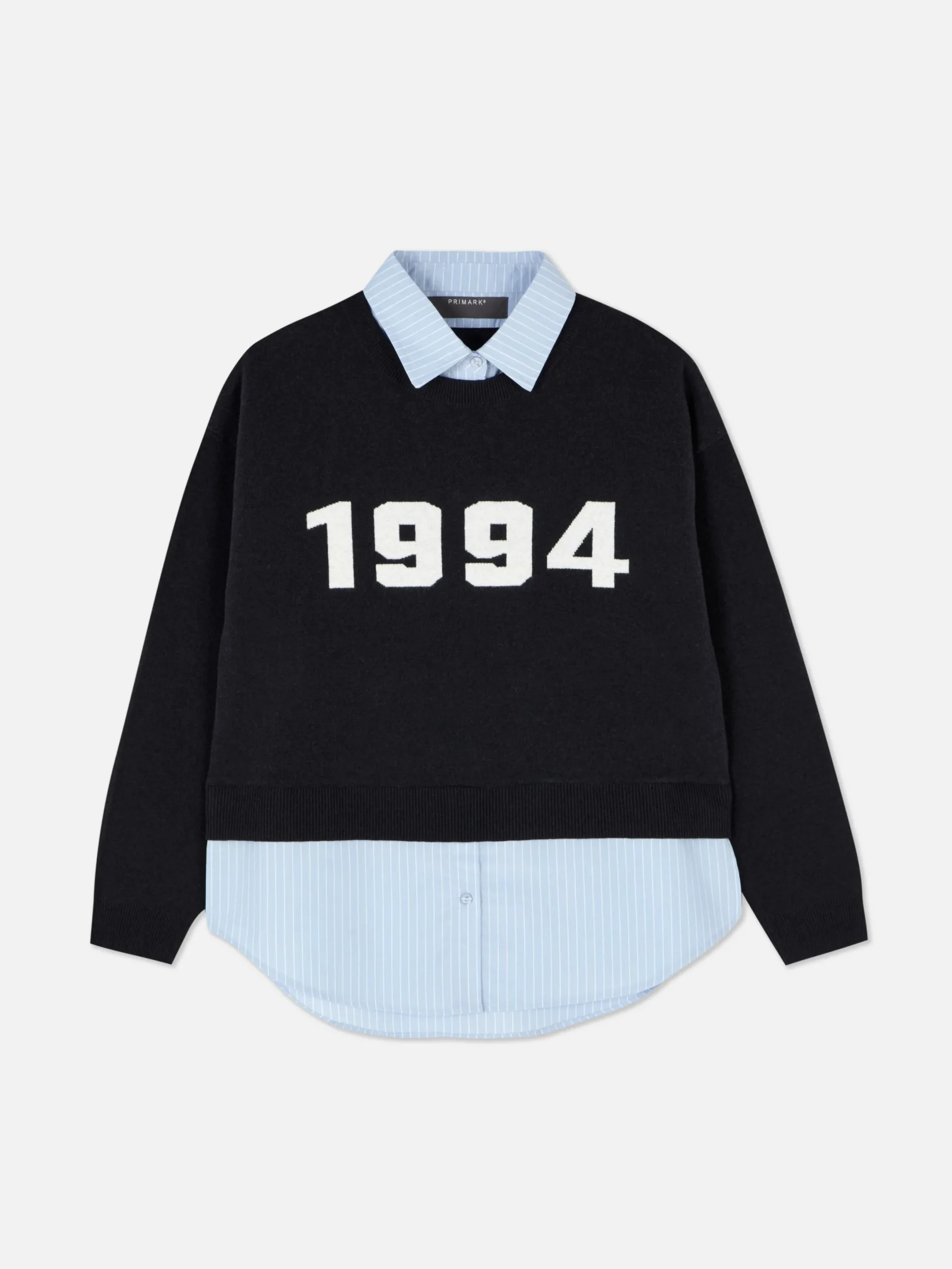 Pullover Und Cardigans|Primark 2-in-1-Set Aus Strickpullover Mit Slogan Und Hemd Marineblau