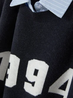 Pullover Und Cardigans|Primark 2-in-1-Set Aus Strickpullover Mit Slogan Und Hemd Marineblau
