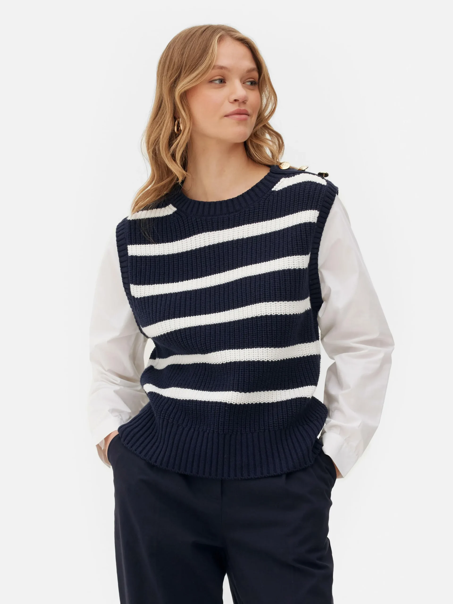 Pullover Und Cardigans|Primark 2-in-1-Set Aus Strickpullunder Und Hemd Marineblau
