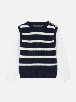 Pullover Und Cardigans|Primark 2-in-1-Set Aus Strickpullunder Und Hemd Marineblau