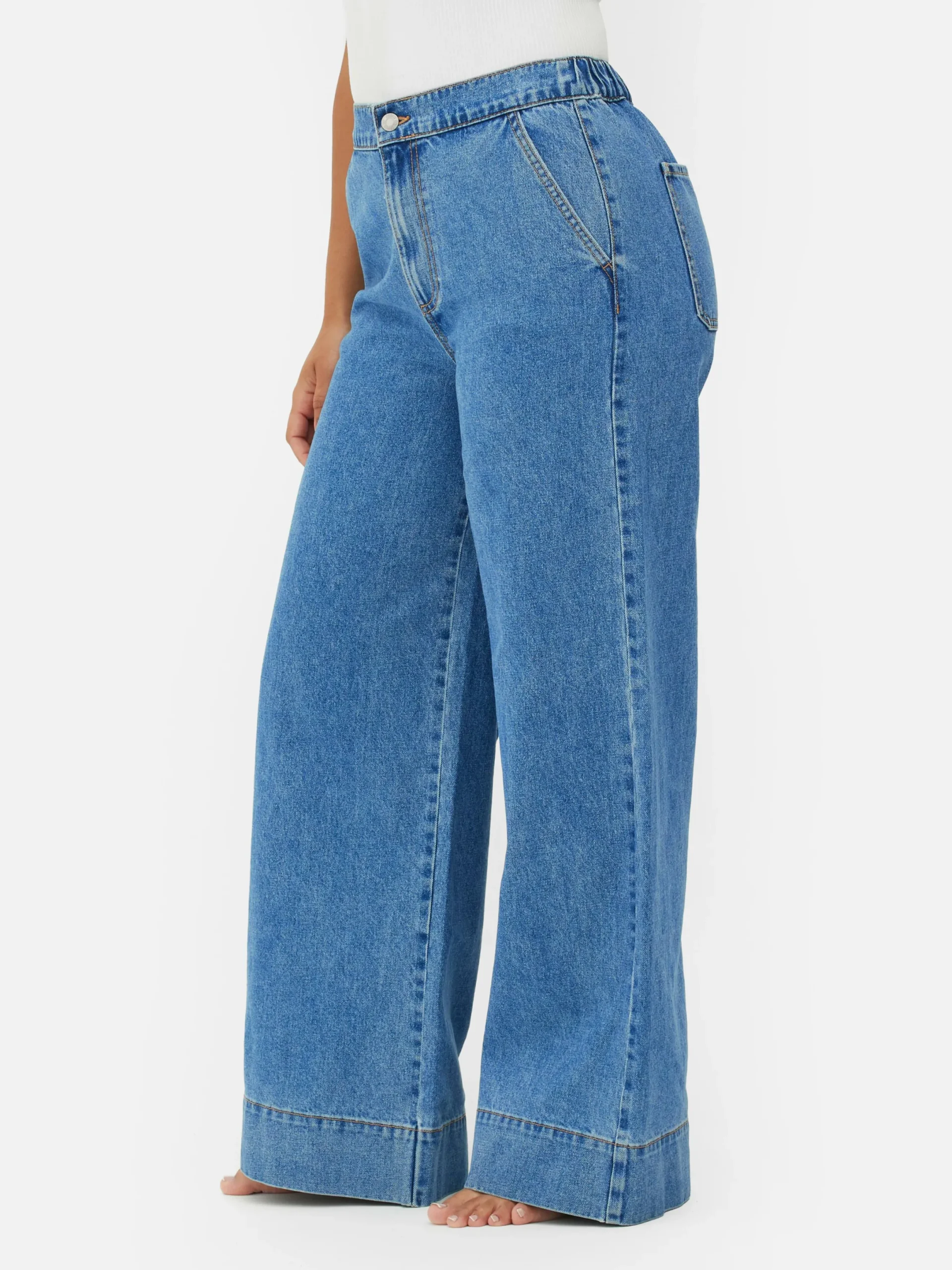 Denim|Jeans|Primark Jeans Mit Weitem Bein Und Elastikbund Mittelblau
