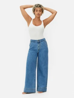 Denim|Jeans|Primark Jeans Mit Weitem Bein Und Elastikbund Mittelblau