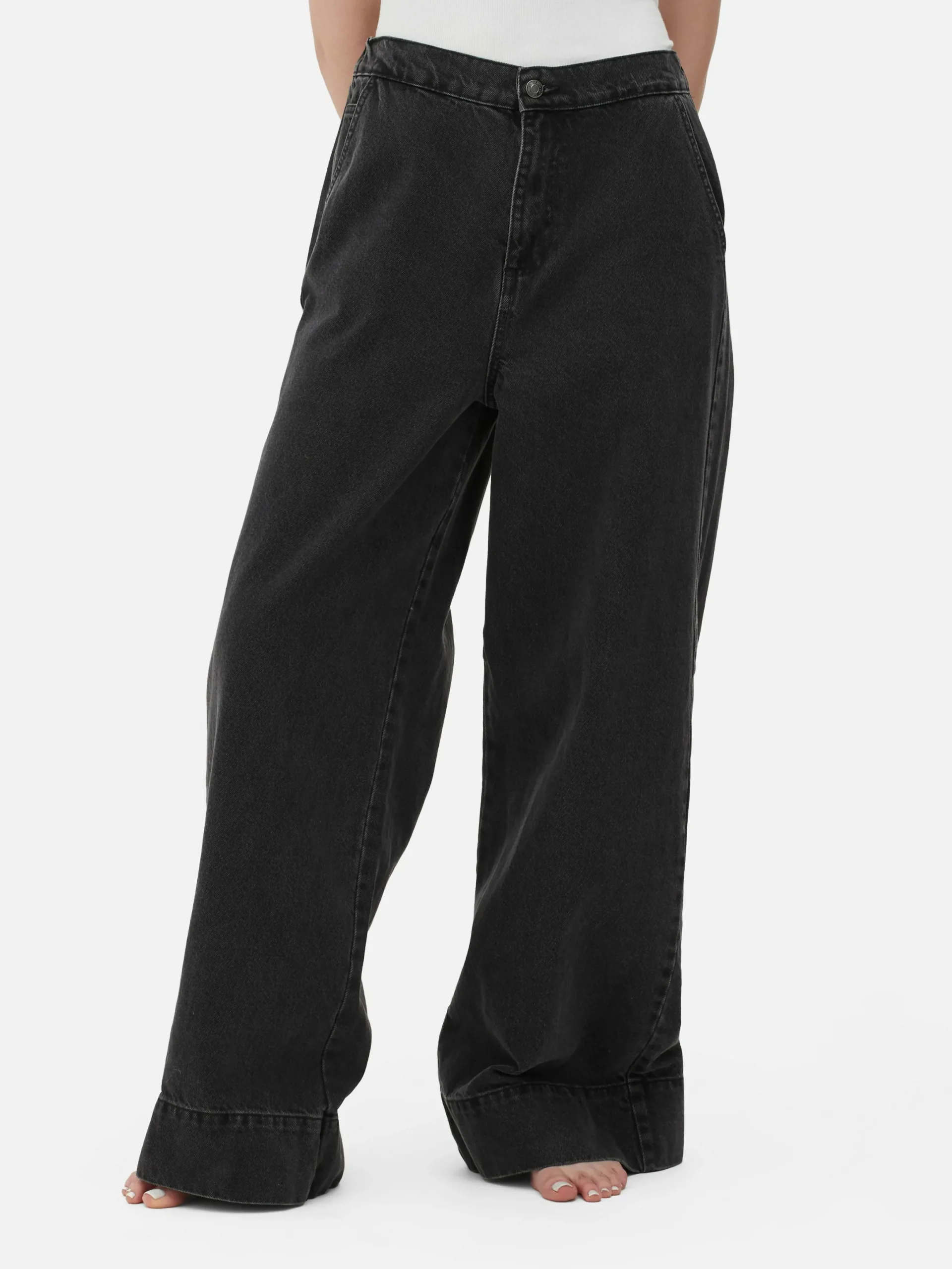 Denim|Jeans|Primark Jeans Mit Weitem Bein Und Elastikbund Leichtes Schwarz