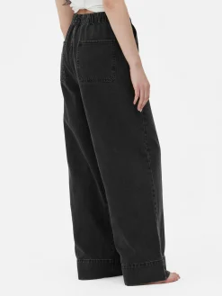 Denim|Jeans|Primark Jeans Mit Weitem Bein Und Elastikbund Leichtes Schwarz