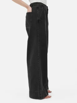 Denim|Jeans|Primark Jeans Mit Weitem Bein Und Elastikbund Leichtes Schwarz