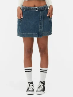 Röcke|Primark Jeans-Minirock In Wickeloptik Mittelblau
