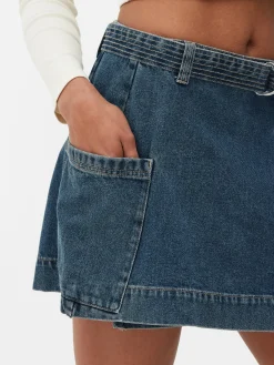 Röcke|Primark Jeans-Minirock In Wickeloptik Mittelblau