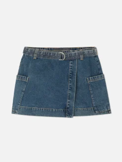 Röcke|Primark Jeans-Minirock In Wickeloptik Mittelblau