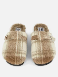 Hausschuhe|Hausschuhe|Primark Karierte „Rita Ora“ Clog-Mules Mit Kunstfellfutter Braun