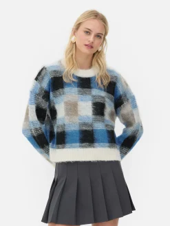 Pullover Und Cardigans|Primark Karierter „Rita Ora“ Pullover Aus Gebürstetem Stoff Marineblau