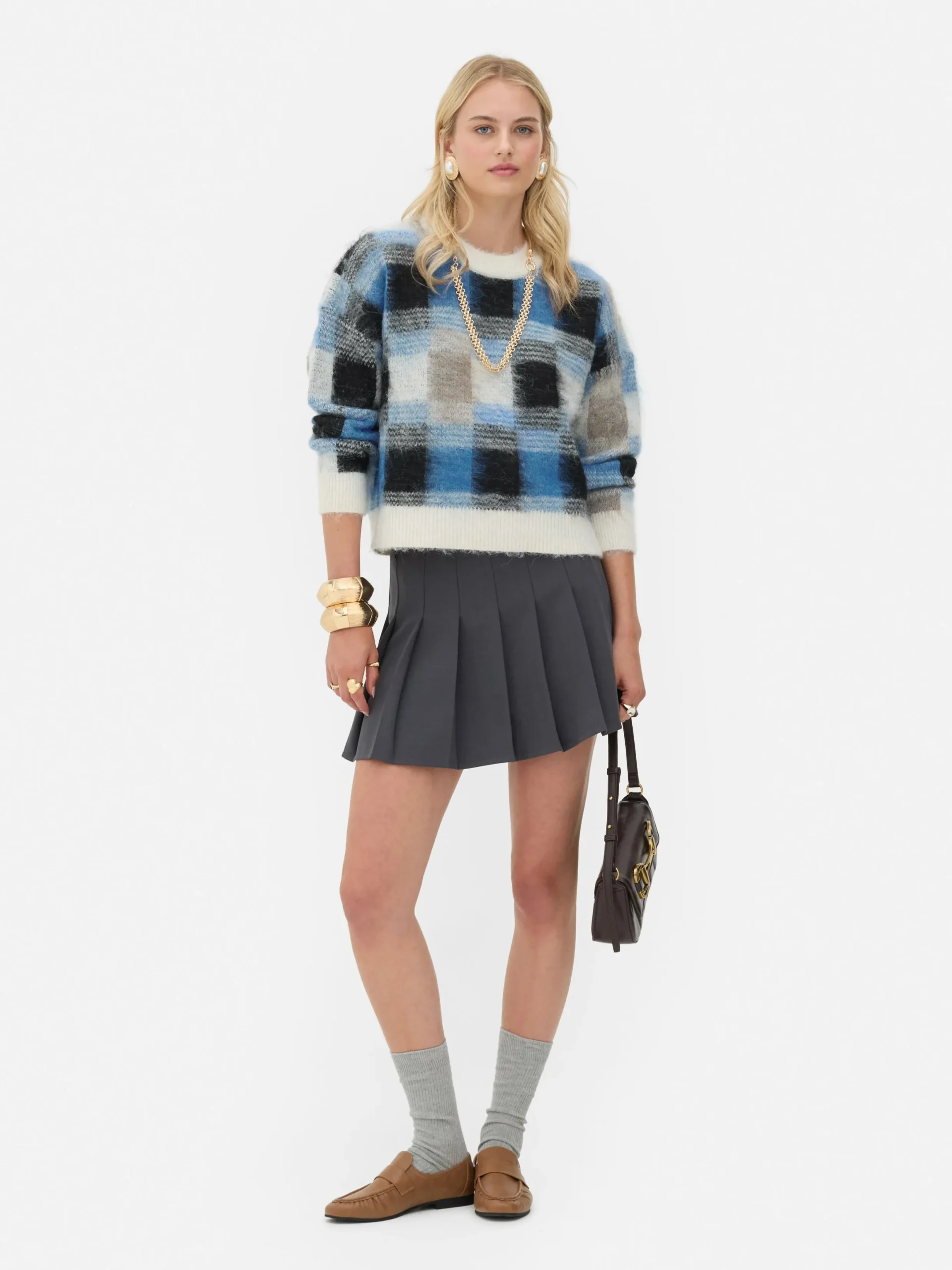 Pullover Und Cardigans|Primark Karierter „Rita Ora“ Pullover Aus Gebürstetem Stoff Marineblau