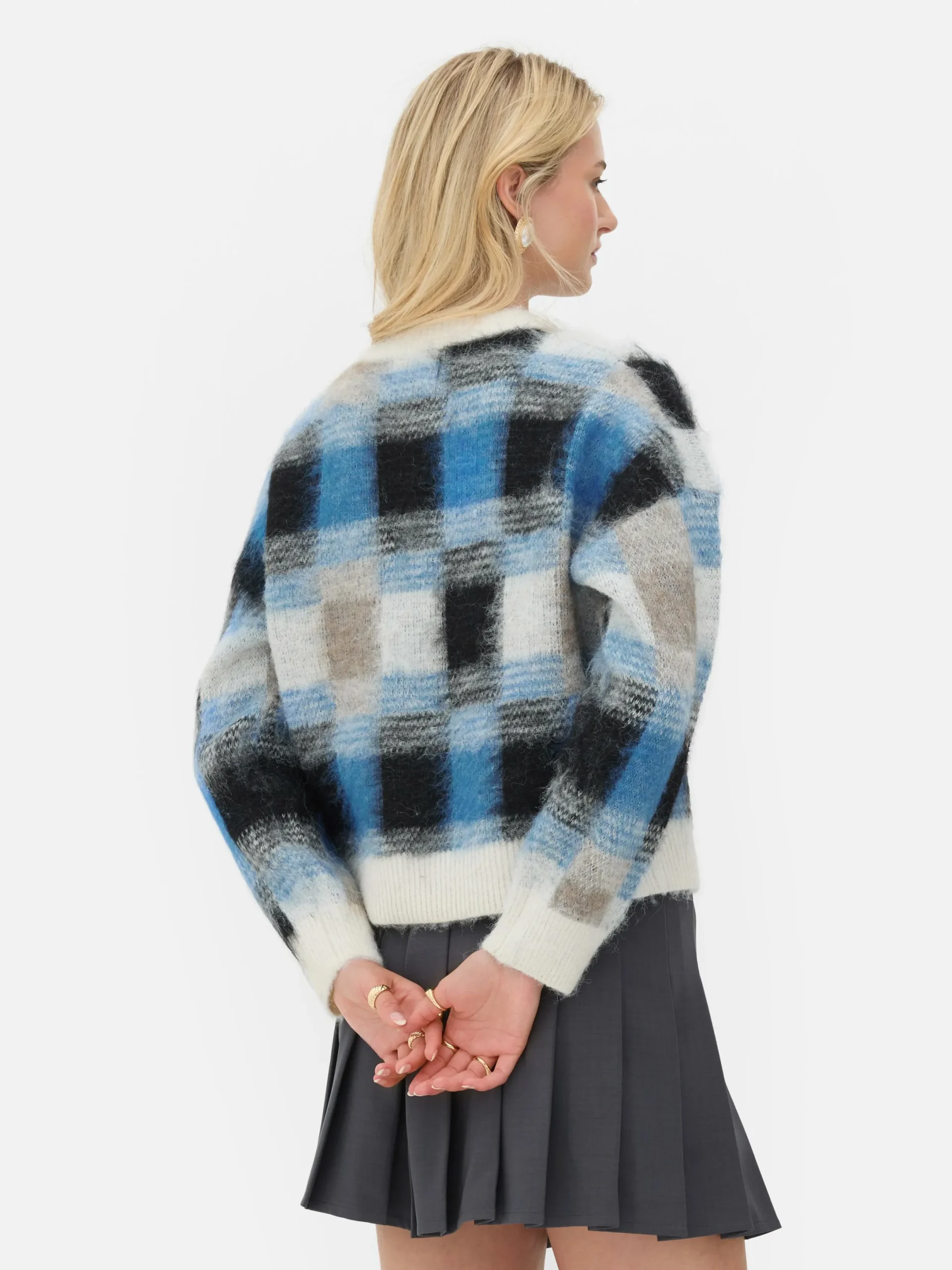 Pullover Und Cardigans|Primark Karierter „Rita Ora“ Pullover Aus Gebürstetem Stoff Marineblau