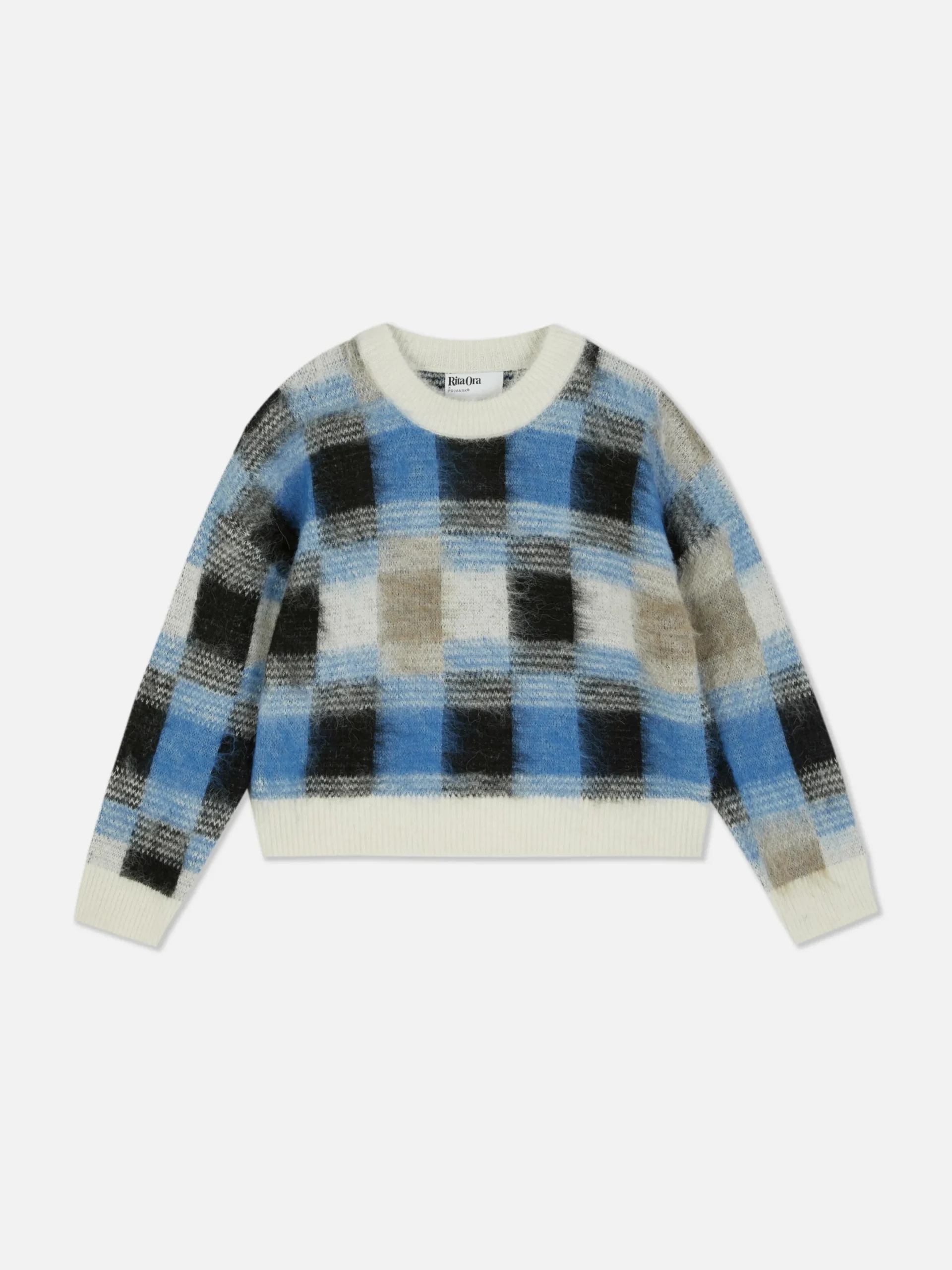 Pullover Und Cardigans|Primark Karierter „Rita Ora“ Pullover Aus Gebürstetem Stoff Marineblau