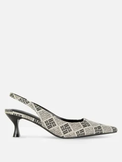 Heels|Primark Kitten-Heels Mit Geometrischem Muster Und Slingback Schwarz