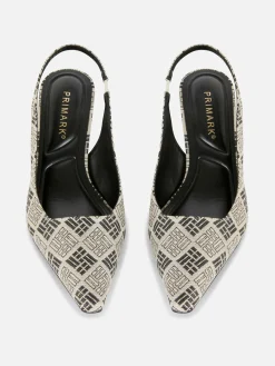Heels|Primark Kitten-Heels Mit Geometrischem Muster Und Slingback Schwarz