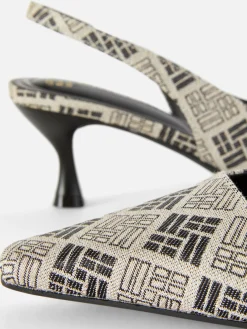 Heels|Primark Kitten-Heels Mit Geometrischem Muster Und Slingback Schwarz