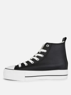 Sneakers|Primark Knöchelhohe Flatform-Sneaker Aus Kunstleder Schwarz