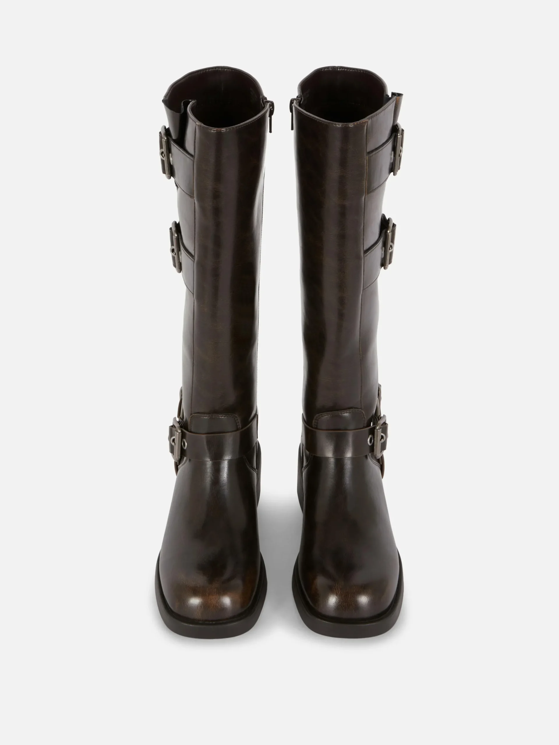 Stiefel|Primark Kniehohe „Rita Ora“ Bikerstiefel Braun