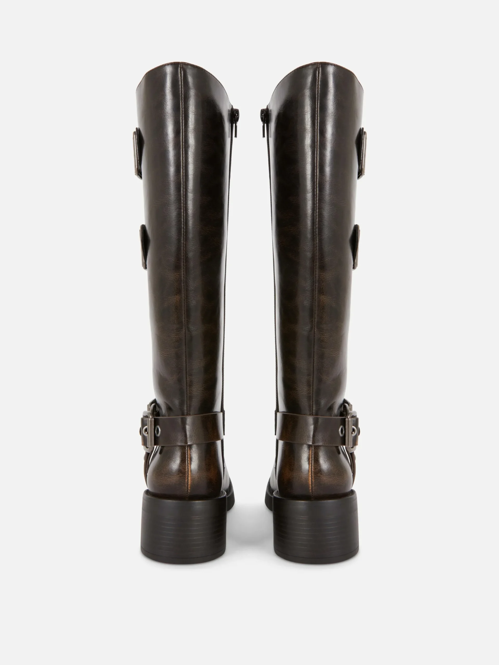 Stiefel|Primark Kniehohe „Rita Ora“ Bikerstiefel Braun