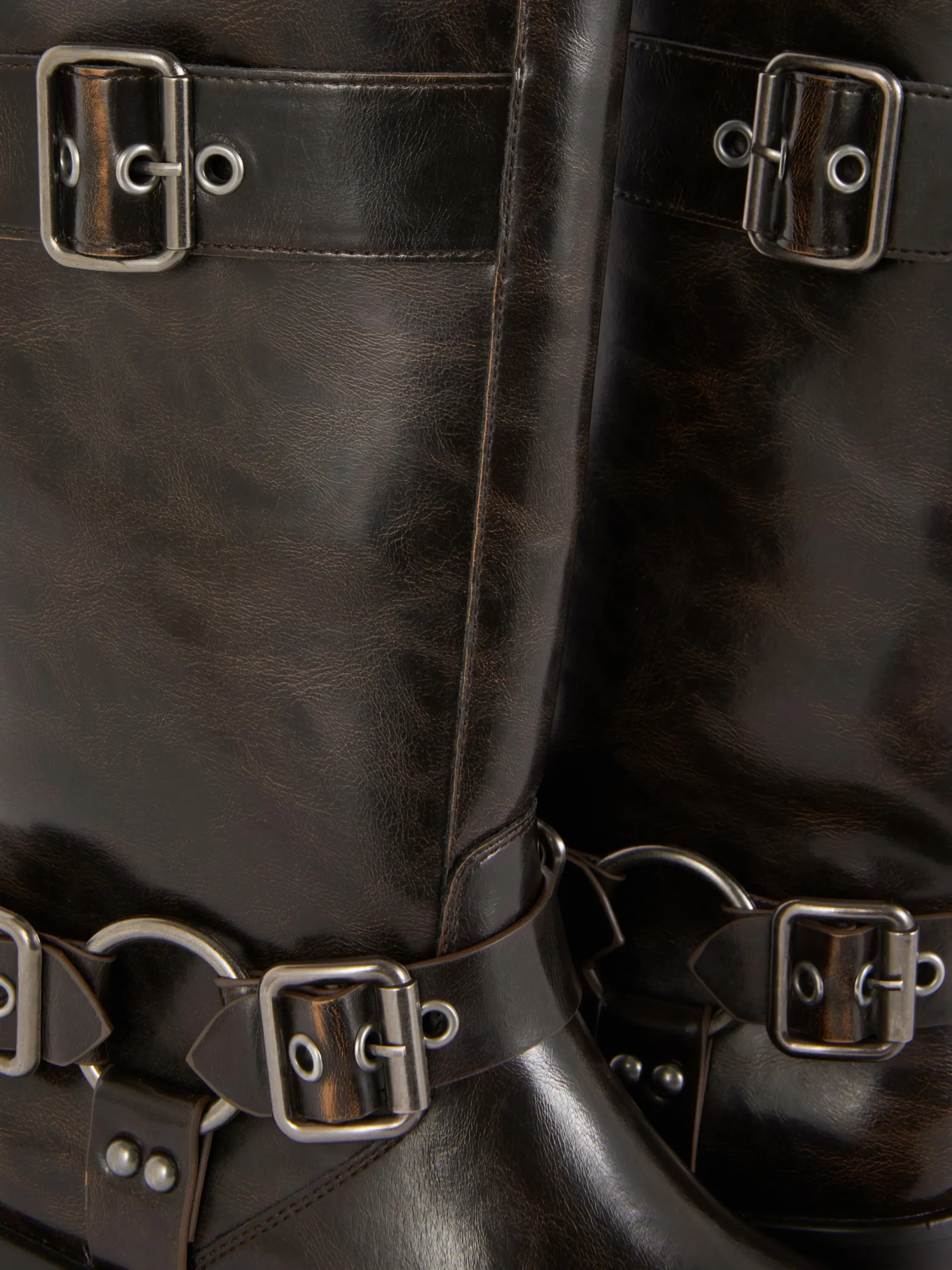 Stiefel|Primark Kniehohe „Rita Ora“ Bikerstiefel Braun