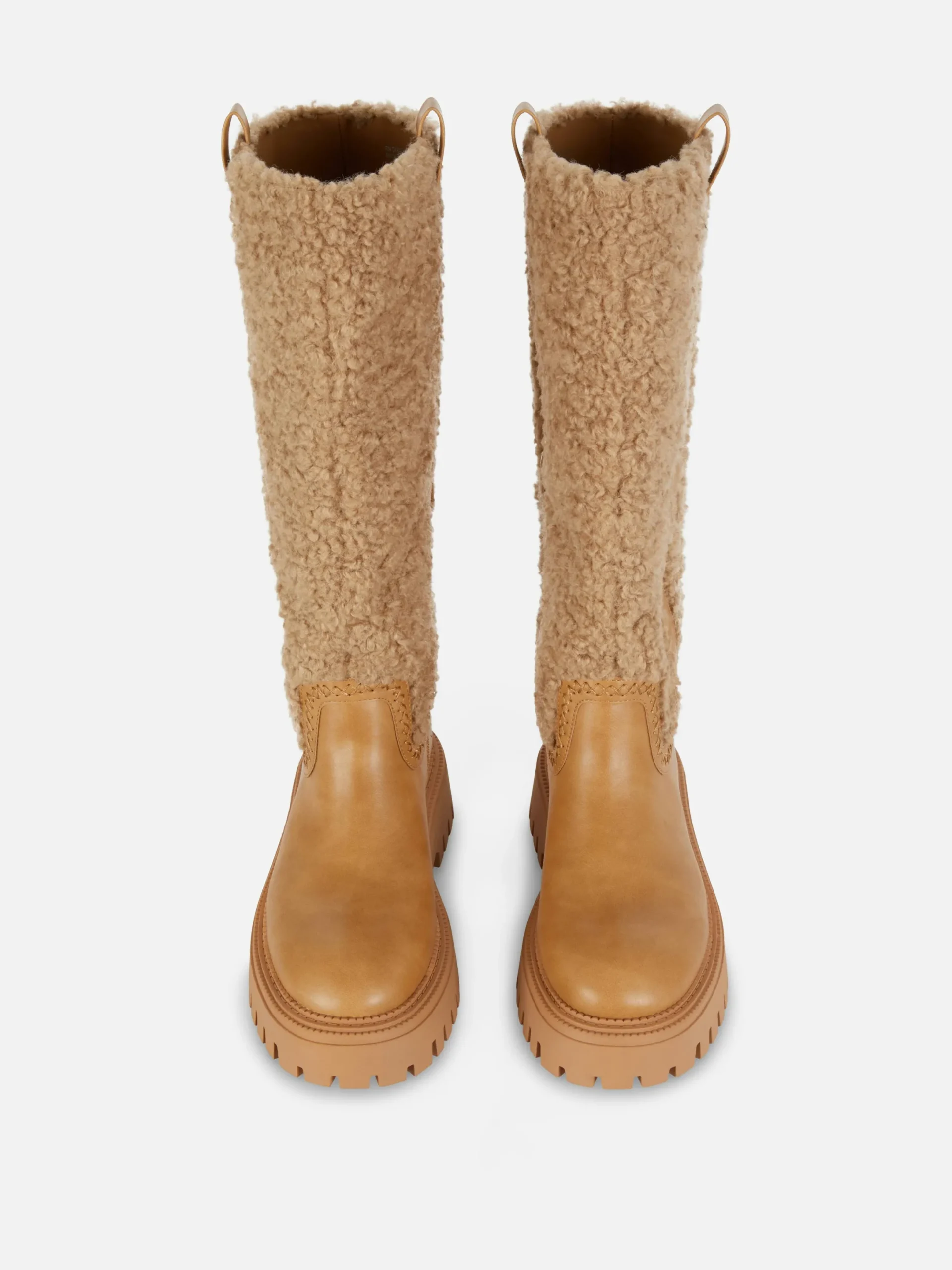Stiefel|Primark Kniehohe „Rita Ora“ Borg-Stiefel Beige