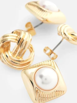 Schmuck|Primark Knoten- Und Kunstperlen-Ohrstecker, 2er-Pack Gelb