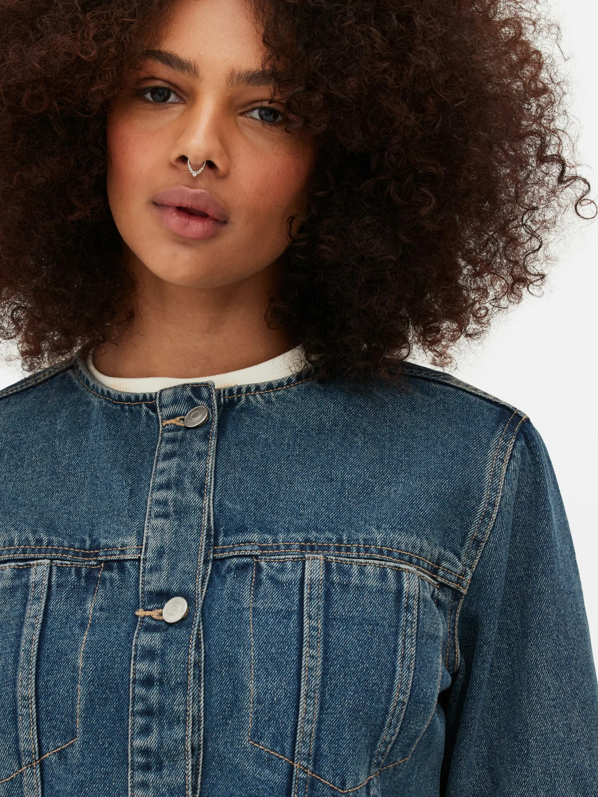 Denim|Jacken Und Mäntel|Primark Kragenlose Jeansjacke Mittelblau