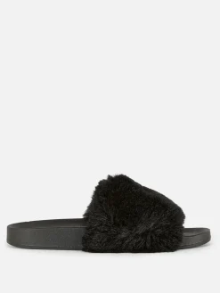 Flipflops Und Badesandalen|Primark Kunstfell-Badesandalen Schwarz