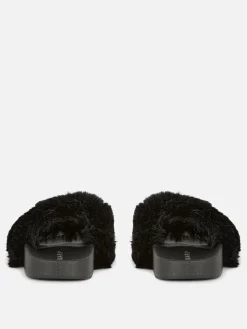 Flipflops Und Badesandalen|Primark Kunstfell-Badesandalen Schwarz