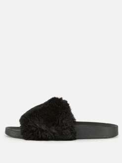 Flipflops Und Badesandalen|Primark Kunstfell-Badesandalen Schwarz