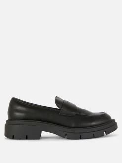 Flache Schuhe|Primark Kunstleder-Loafer Mit Dicker Sohle Schwarz