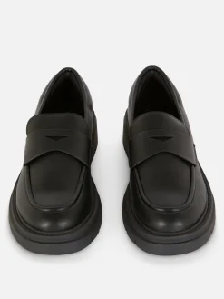 Flache Schuhe|Primark Kunstleder-Loafer Mit Dicker Sohle Schwarz