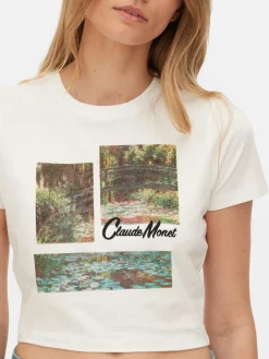Tops Und T-Shirts|Primark Kurzes „Claude Monet“ T-Shirt Mit Grafik Elfenbeinfarben