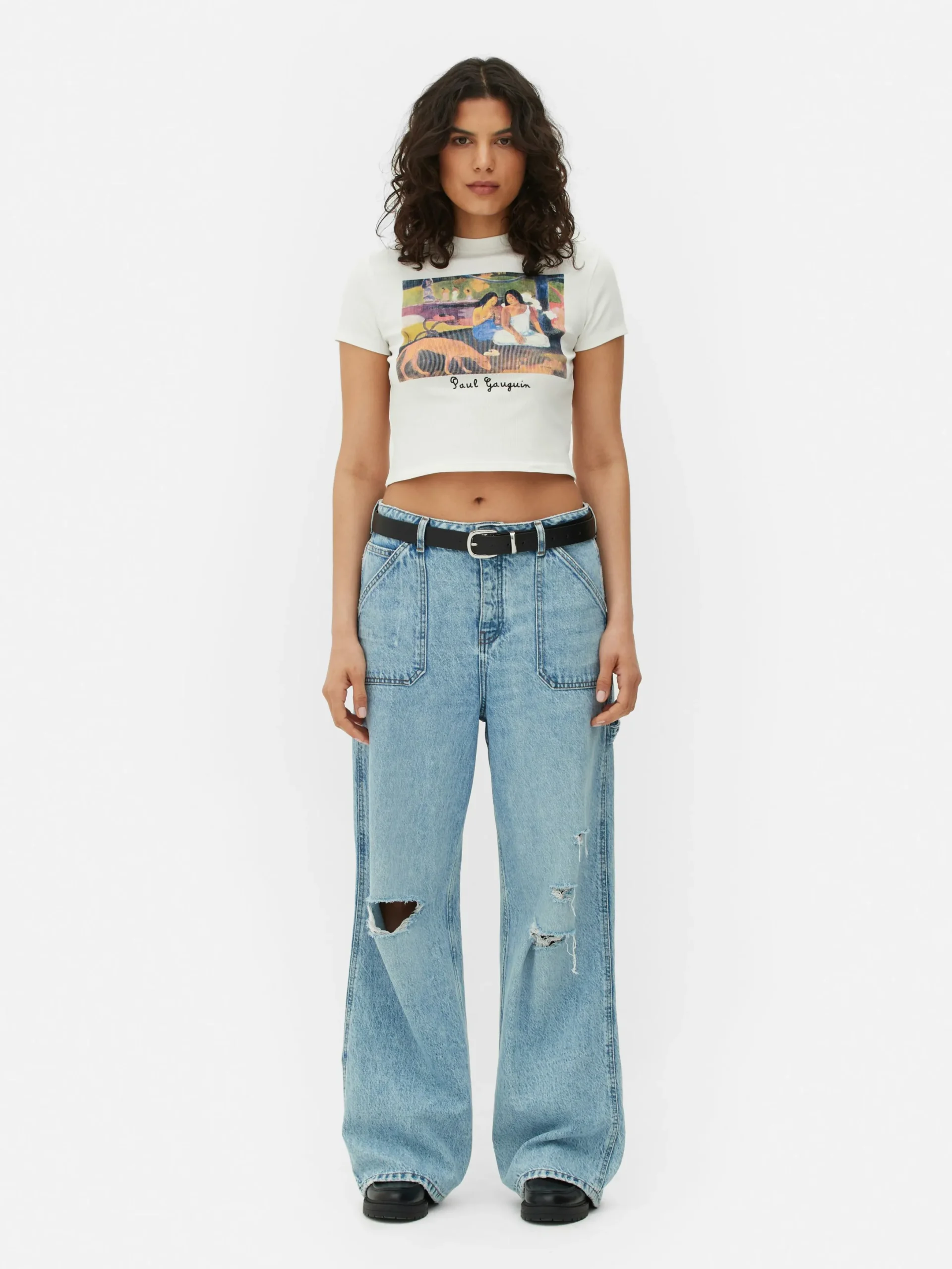 Grafik-T-Shirts Und -Sweatshirts|Tops Und T-Shirts|Primark Kurzes, Geripptes „Paul Gauguin“ T-Shirt Weiß