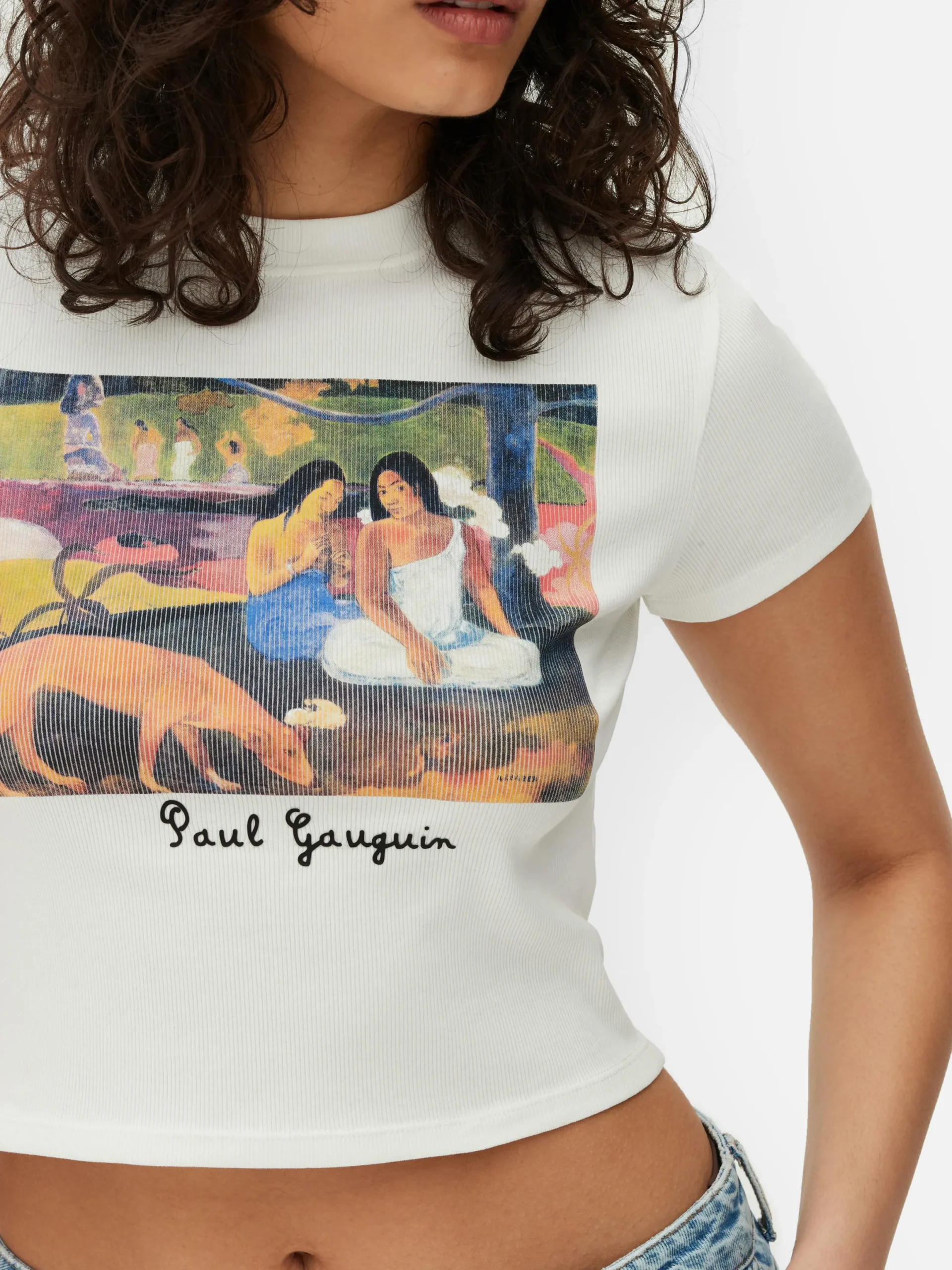 Grafik-T-Shirts Und -Sweatshirts|Tops Und T-Shirts|Primark Kurzes, Geripptes „Paul Gauguin“ T-Shirt Weiß