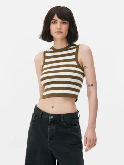 Tops Und T-Shirts|Primark Kurzes, Geripptes Tanktop Mit Rundhalsausschnitt Khakifarben