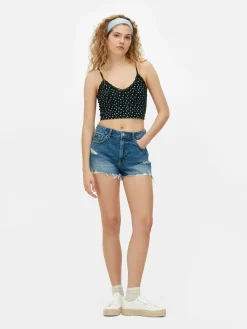 Schlafanzugoberteile|Primark Kurzes Schlafanzug-Trägertop Mit Spitzenbesatz Schwarz