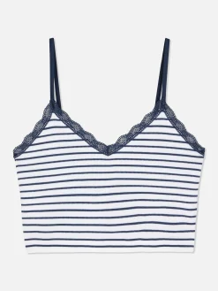 Schlafanzugoberteile|Primark Kurzes Schlafanzug-Trägertop Mit Spitzenbesatz Marineblau