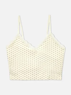 Schlafanzugoberteile|Primark Kurzes Schlafanzug-Trägertop Mit Spitzenbesatz Cremefarben
