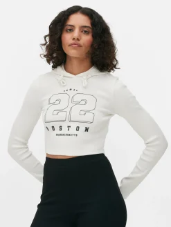 Tops Und T-Shirts|Primark Kurzes Top Mit Kapuze Und Grafik Elfenbeinfarben