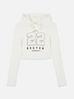 Tops Und T-Shirts|Primark Kurzes Top Mit Kapuze Und Grafik Elfenbeinfarben