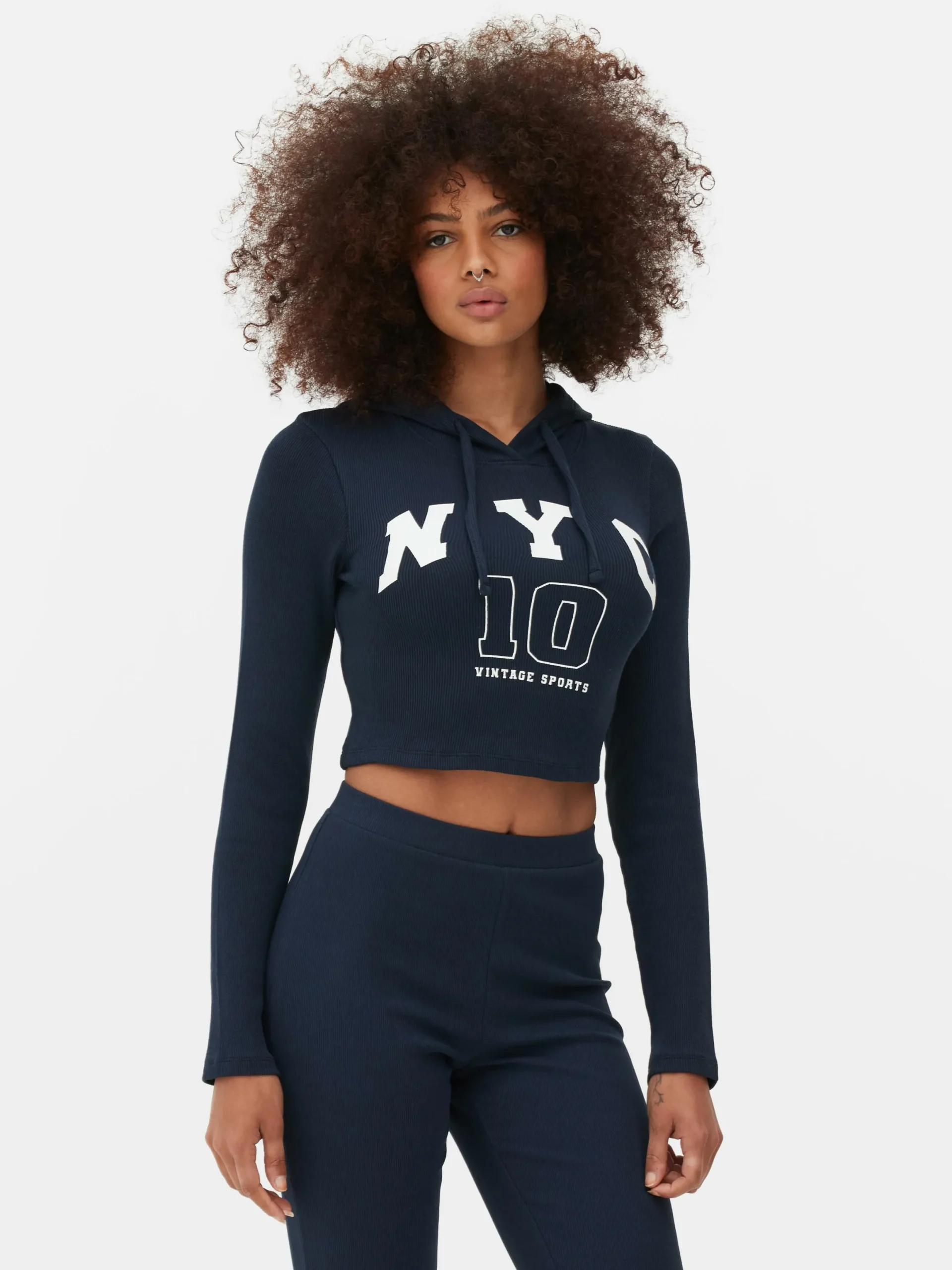 Tops Und T-Shirts|Primark Kurzes Top Mit Kapuze Und Grafik Marineblau