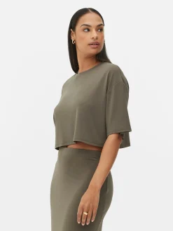 Tops Und T-Shirts|Primark Kurzes T-Shirt Mit Geradem Schnitt Khakifarben