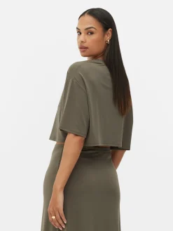 Tops Und T-Shirts|Primark Kurzes T-Shirt Mit Geradem Schnitt Khakifarben