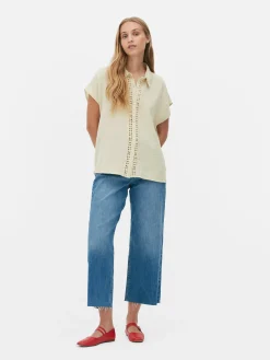 Blusen|Primark Kurzärmelige Bluse Mit Häkelbesatz Steinfarben