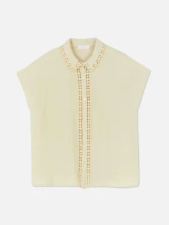Blusen|Primark Kurzärmelige Bluse Mit Häkelbesatz Steinfarben