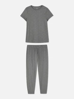 Schlafanzüge|Primark Kurzärmeliger Jersey-Schlafanzug Mit Print Anthrazitfarben