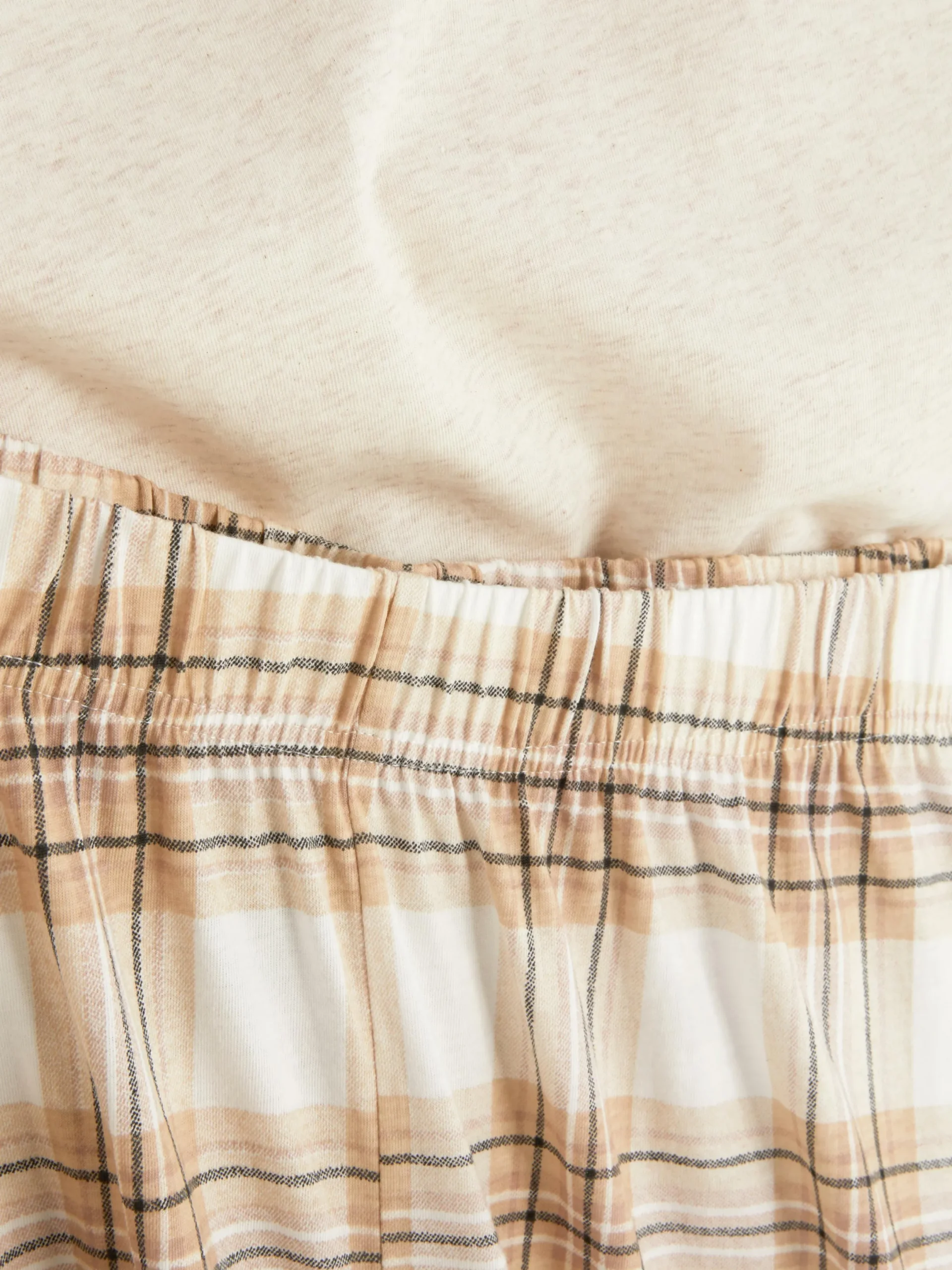 Schlafanzüge|Primark Kurzärmeliger Schlafanzug Mit Schottenkaros Hellbeige